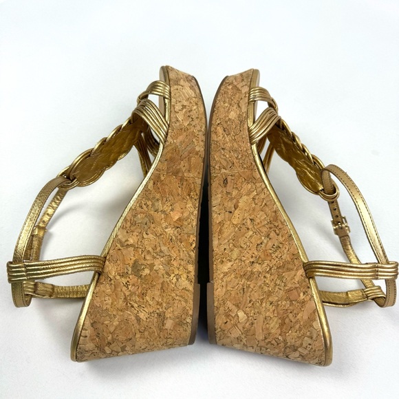 Kate Spade Becca Metallic Gold Braided Strap Cork Wedges - Picture 10 of 14